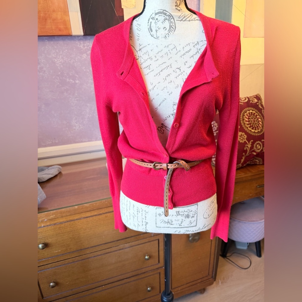 SZ M Vintage Moda International Vibrant Ruby Red Cardigan